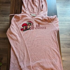 Outdoors Pink Hoodie with Mushroom Design